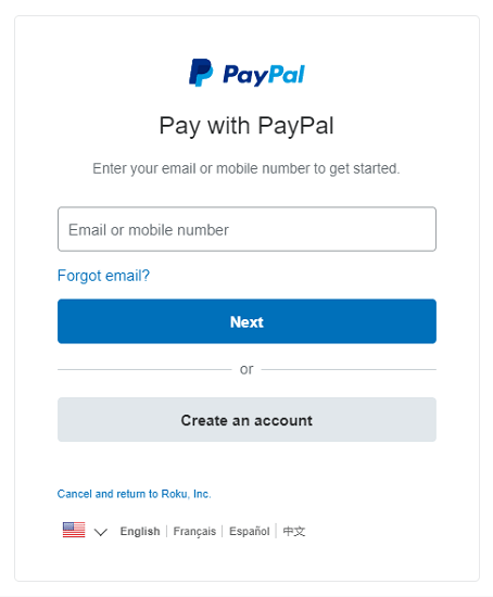 Roku-Canada-account-with-PayPal