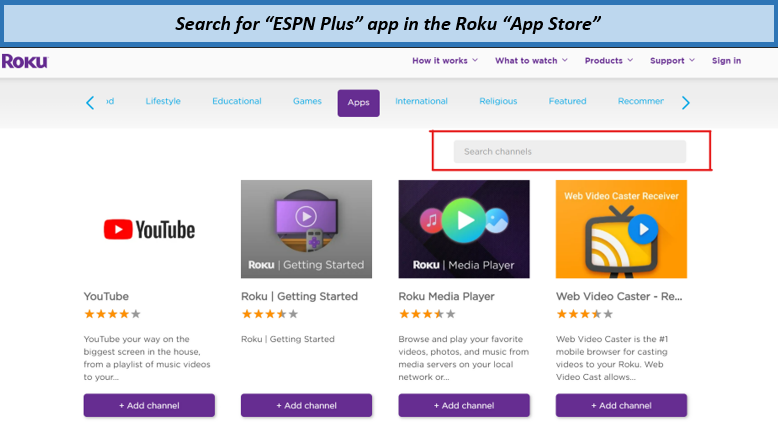 search-for-ESPN-app-on-Roku-device