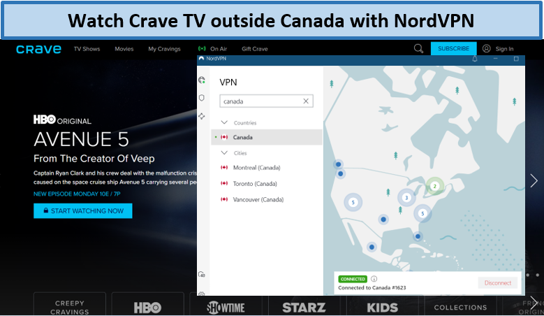 crave tv oustide canada with nordvpn