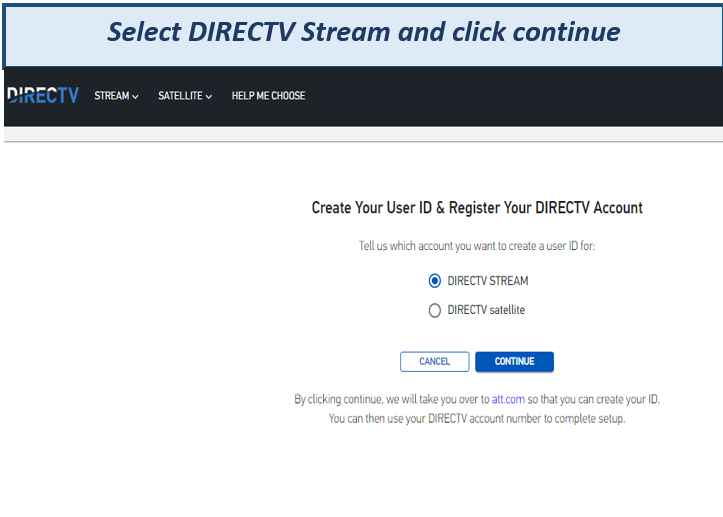 select-direct-tv-stream-click-continue