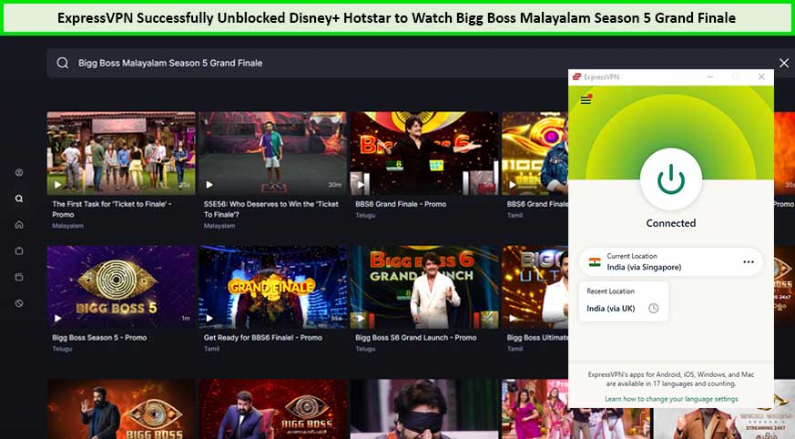 ExpressVPN Successfully Unblocked Hotstar to Watch Bigg Boss Malayalam Season 5 Grand Finale