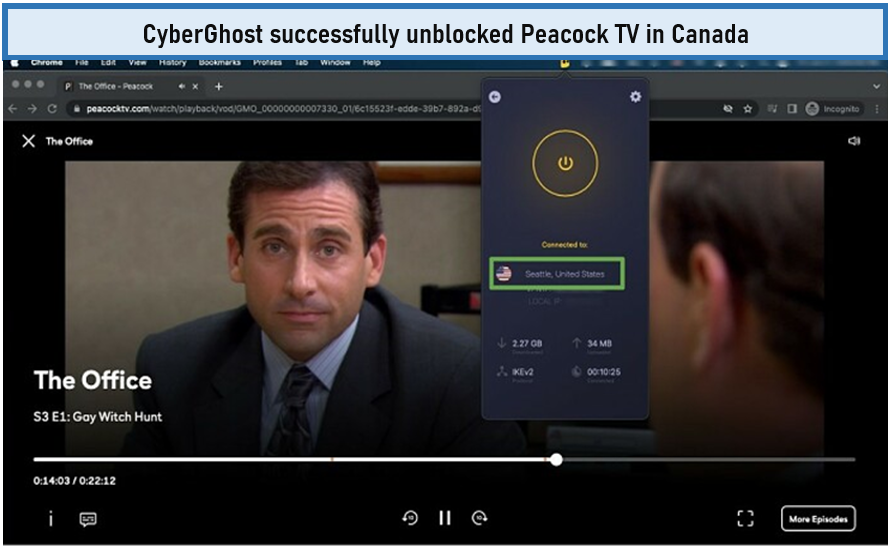 CyberGhost-successfully-unblocked-Peacock-TV-in-Canada